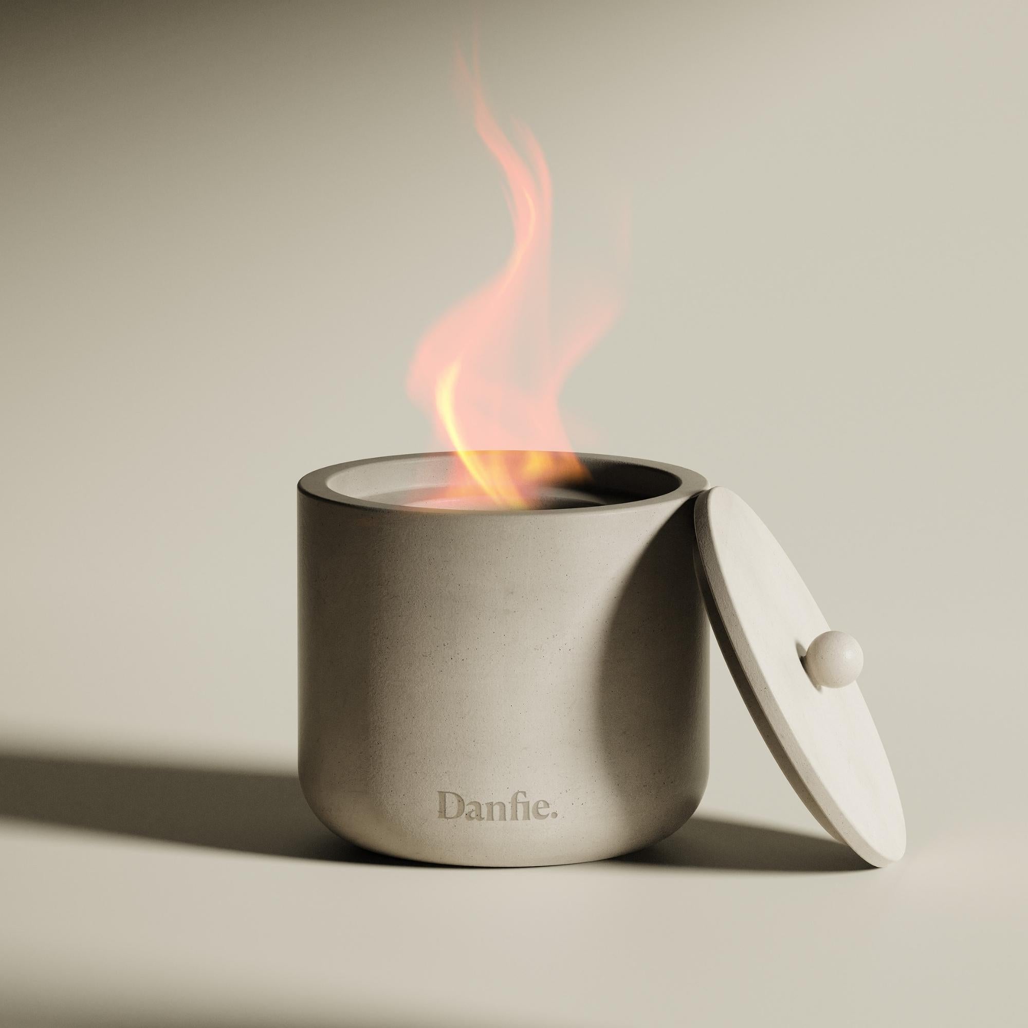 Danfie Mini Tabletop Fire Pit, Smores Maker Indoor Portable Fire Bowl, Concrete Outdoor Small Table Top Fireplace, Elegant Classy with Snuffer Lid