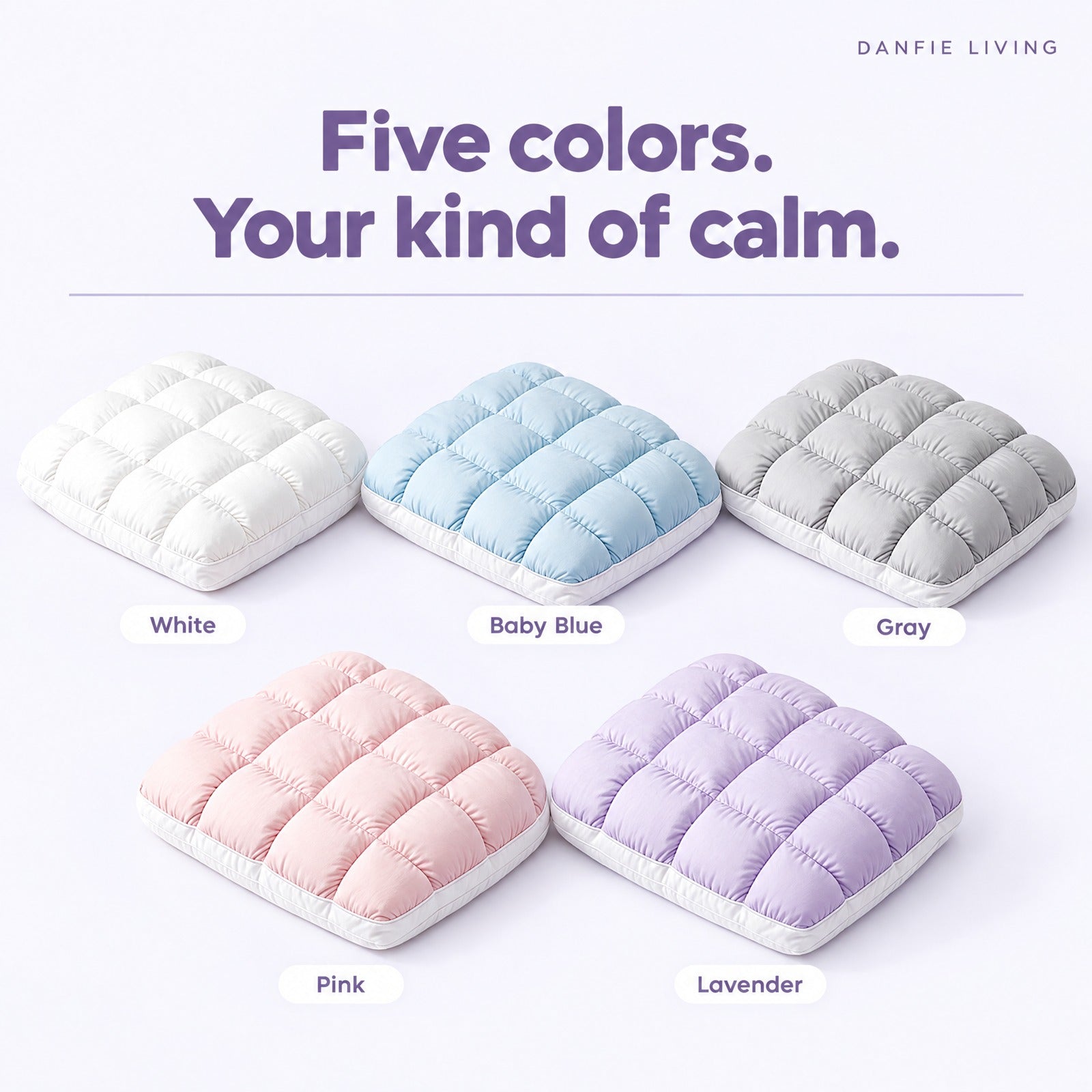 Puff Pillow in White, Baby Blue, Gray, Pink and Lavender